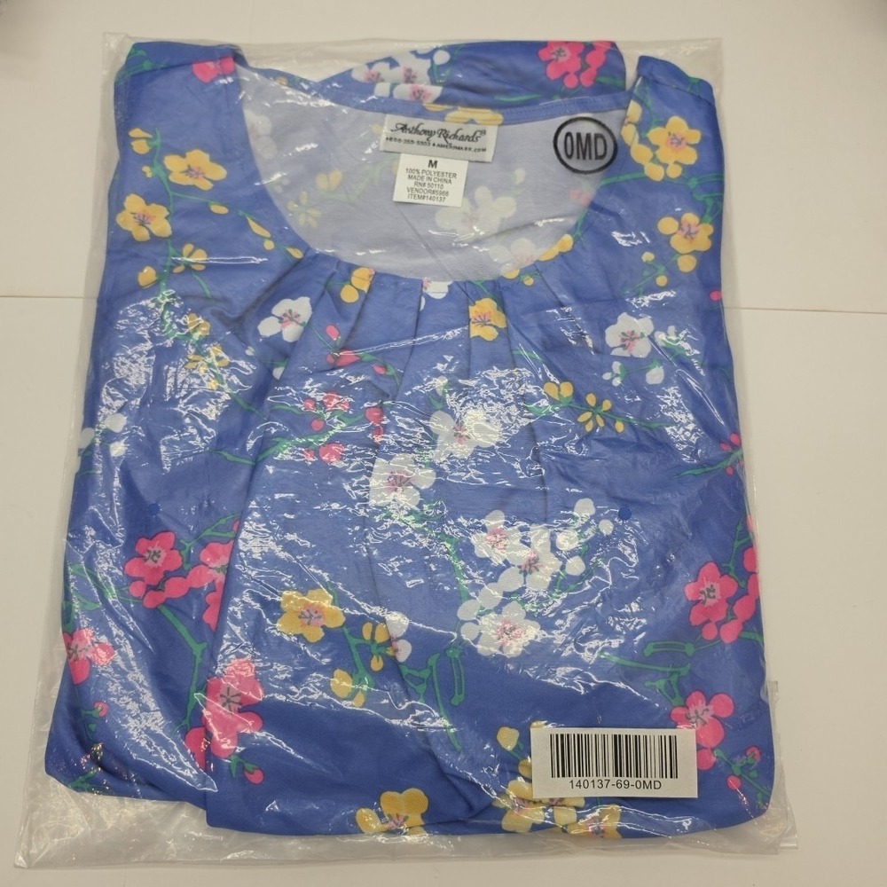 NOS Anthony Richards Women's Medium Floral Sundress Blue NIP Sealed Summer Dress